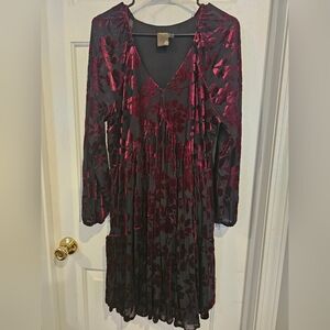 Taylor Burgundy and Black Floral Dress